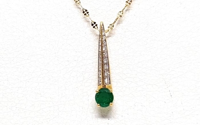 18 kt. Bicolour - Necklace with pendant - 1.06 ct Emerald - Diamond