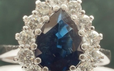 18 kt. White gold - Ring - 1.50 ct Sapphire - Diamonds