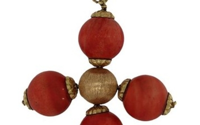 Kruis - 18 kt. Yellow gold - Pendant Blood coral