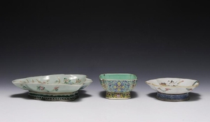 (3) Porcelain Stem Dishes, 19th Century