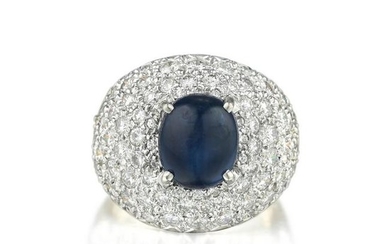 A Cabochon Sapphire and Diamond Ring