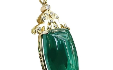 30.09 Carat Emerald and Diamonds Pendant Necklace - 18 kt. Yellow gold - Necklace with pendant - 30.09 ct Emerald - Diamonds, NO RESERVE