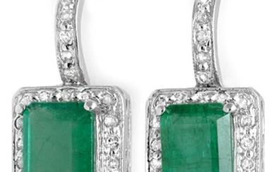 3.50 ctw Emerald & Diamond Earrings 14k White Gold