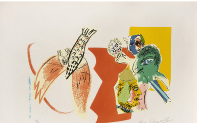 Marc Chagall ( Vitebsk 1887 - Saint Paul De Vence 1985 ) , "Composition pour XXe siècle" 1966 lithography cm 47x65.5 Signed lower right Numbered 16/75 lower left