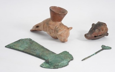 3PC Peruvian Tupi Pottery Sculptures & Knife