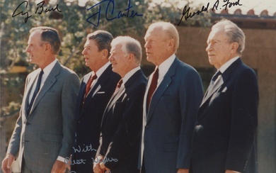 4 American Presidents signed photo. GFA Authenticated