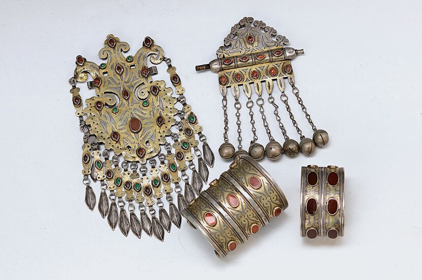 4 pieces of Turkmen jewelry, 20th c.,...