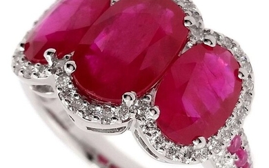 4.57ct Natural Rubies and 0.36ct Natural Diamonds - IGI Report - 18 kt. White gold - Ring