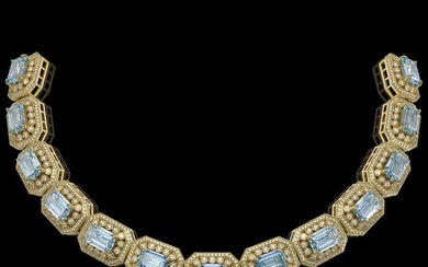 49.14 ctw Aquamarine & Diamond Victorian Bracelet 14K Yellow Gold