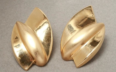 14K Yellow Gold Modern Clip-On Earrings, Pair