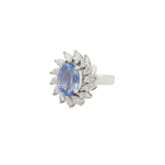 5 TCW SI/HI Diamond Blue Sapphire Ring 18kt white gold