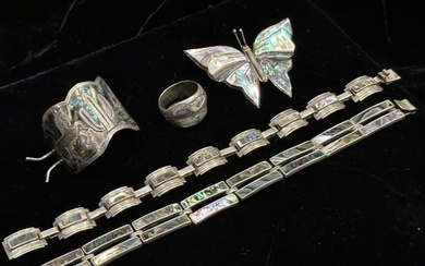 5 Vintage Sterling & Abalone Jewelry Pcs. Mexico