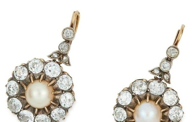 ANTIQUE PEARL AND DIMOND CLUSTER EARRINGS, the pearls