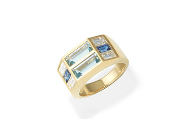An aquamarine, sapphire and diamond ring,, by Paloma Picasso for Tiffany