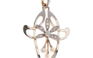An Art Nouveau 15ct gold seed pearl and diamond