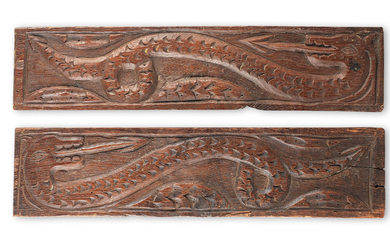 A pair of Charles II carved oak rails, circa 1670