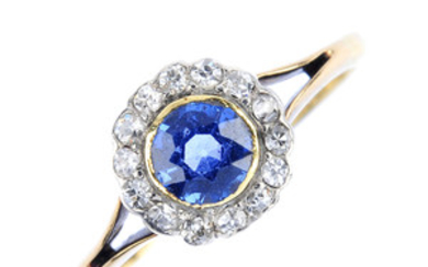 An early 20th century 18ct gold sapphire and diamond cluster ring. View more details