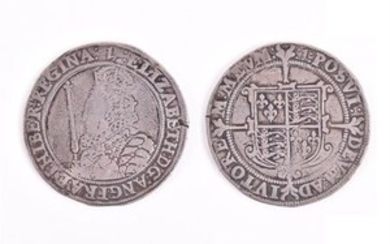 ELIZABETH I, 1558-1603. HALFCROWN Seventh issue, mm. 1, 1601-2. Obv: Bust holding sceptre left. Rev: Garnished shield of...
