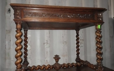 French carved walnut bureauplat desk with barley twist