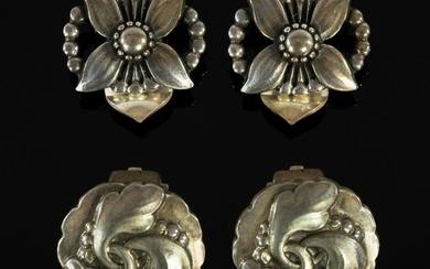 Georg Jensen, two pairs of Danish silver clip earrings