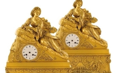 Pair of gilded bronze table pendulum clocks