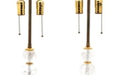 A Pair of Gilt Bronze Mounted Rock Crystal Table Lamps