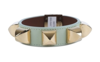 Givenchy Pale Green Studded Bangle, leather with gilt...