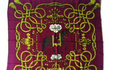 HERMS PARIS "Palefroi" twill silk printed 33 1/8 x 33...