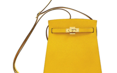 A JAUNE COURCHEVEL LEATHER KELLY SPORT WITH GOLD HARDWARE, HÈRMES, 1989