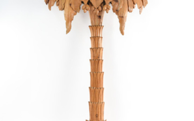 MASSIVE CARVED WOODEN PALM TREE LAMP