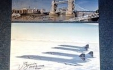 Mike Bannister and Adrian Meredith signed Concorde 16x12 photo collection. Contains 3 photos. Slight knocks to edges but......
