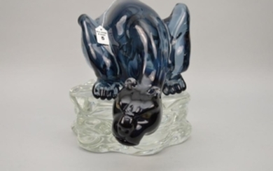 Murano Blue Glass Crystal Panther, Glass base, 20th
