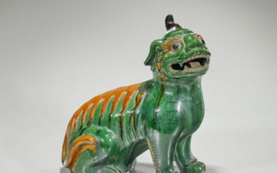 Old Chinese Green Glazed Pottery Lion