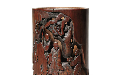 A PIERCED BAMBOO ‘SCHOLARS’ BRUSHPOT, QING DYNASTY, 17TH-18TH CENTURY