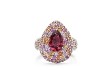 PINK TOURMALINE AND COLOURED SAPPHIRE RING