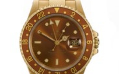 ROLEX | A YELLOW GOLD AUTOMATIC DUAL TIME WRISTWATCH WITH DATE REF 16718 CASE N441263 GMT-MASTER II CIRCA 1991