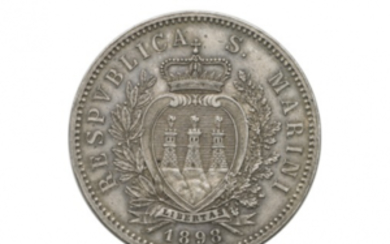 SAN MARINO Repubblica. 5 lire 1898. Pag. 357. AG....