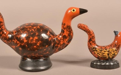 2 Seagreaves Glazed and Molded Pottery Bird Whistles.