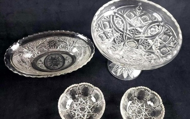 Set of 4 Pressed Glass Items with Scalloped Edges
