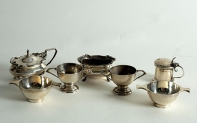 A pair of silver salts of miniature porringer form, two
