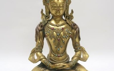 Sino-Tibetan Gilt Bronze Seated Guanyin