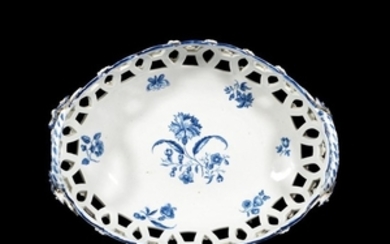 A Worcester blue and white pierced two-handled basket