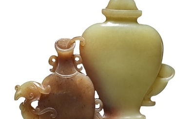 A YELLOW AND BROWN JADE 'VASE' GROUP QING DYNASTY, QIANLONG PERIOD