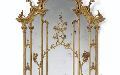 A GEORGE II STYLE GILTWOOD OVERMANTEL MIRROR, SECOND HALF 19TH CENTURY