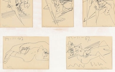 Wilhelm Freddie: Seven erotic compositions in one frame. All signed Freddie 67. Ink on paper. Inside measurements 68×62 cm.