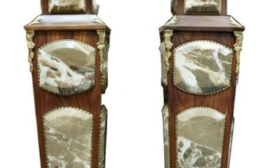 Pair Of Louis Xvi Style Wood And Marble Pedestals W/