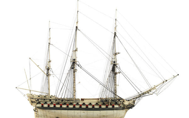 A large prisoner of war bone model of a 70-gun-ship-of-the-line, French, Early 19th century
