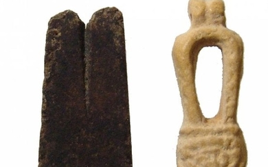 A pair of stone and faience Egyptian amulets