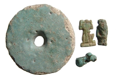 3 Egyptian faience items and Near Eastern bronze amulet
