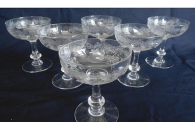 6 Champagne glasses Massenet model engraved with Venetian stripes 16 cm. - Louis XV Style - Crystal